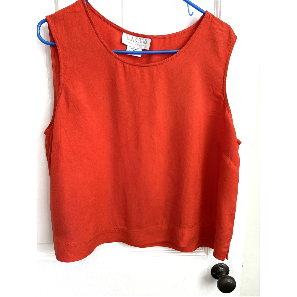 VTG Silk Club Collection Orange 100% Silk Sleeveless Tank Top XL Vintage Style